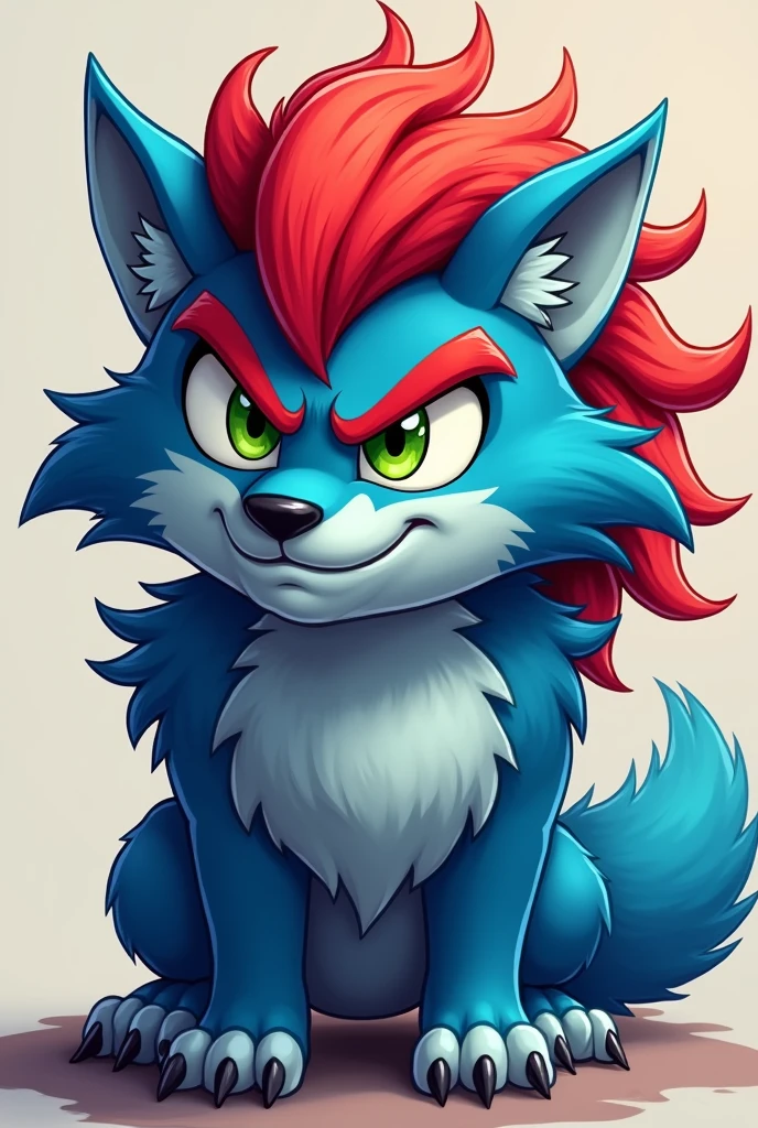 Furry blue Wolf red hair green eyes red Eyebrow Man cartoon