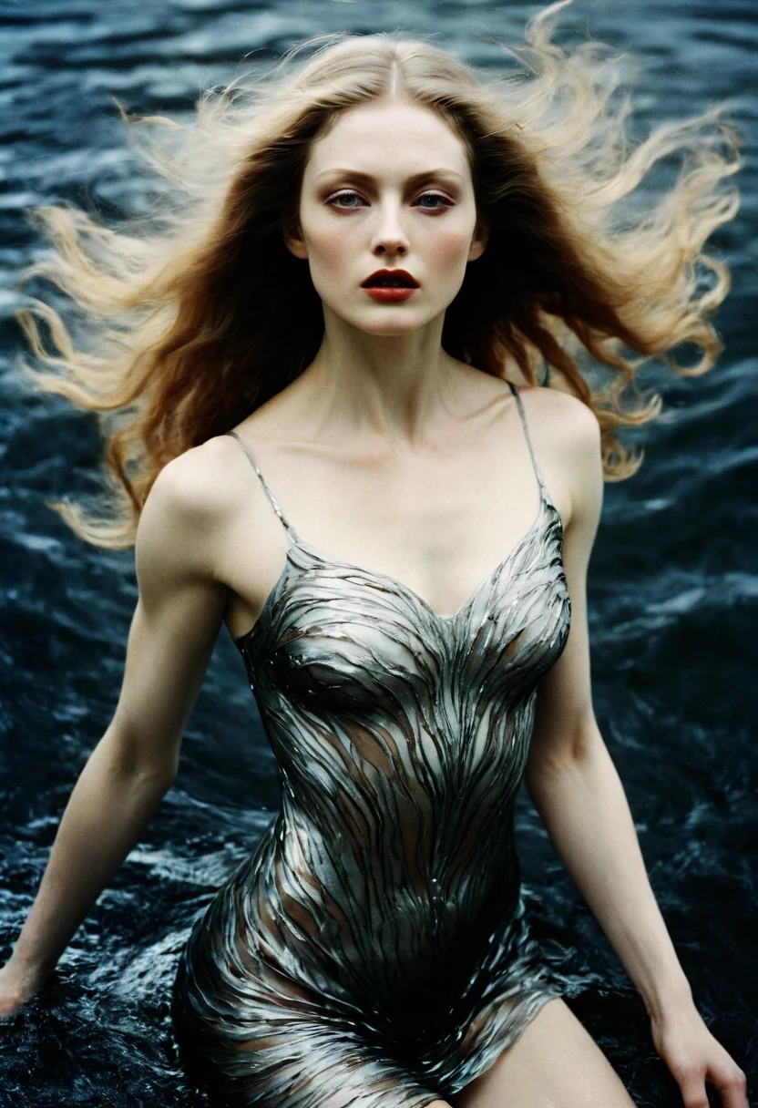 (Soft Lighting Photography by Mimoza Veliu and Mario Giacomelli:1.2), beautiful evil slavic muscular woman, pale skin, long light brown hair, singularity black rivers ripple their banks in the depth-spanning evocative form of this pullarist and whimsical creation: one with an intelligent figure who radiatest passion and intelligence. She wearstrupted into her impressionist physique to decipher what she wants out. She moves confidently across all shapes and sizes crafted from high fiber, carrying through a swirly energy network in which they are filled with complex parts. It is both terrifying for viewers and captivating melancholic. , luxurious sharp focus, intense, dynamic cinematic color, intricate detail, best, located artistic, Fashion and art,elegant and sophisticated, innovative use of light and shadow, capturing the glamour of mid-20th century fashion, Art Nouveau, decorative, allegorical, symbolic
