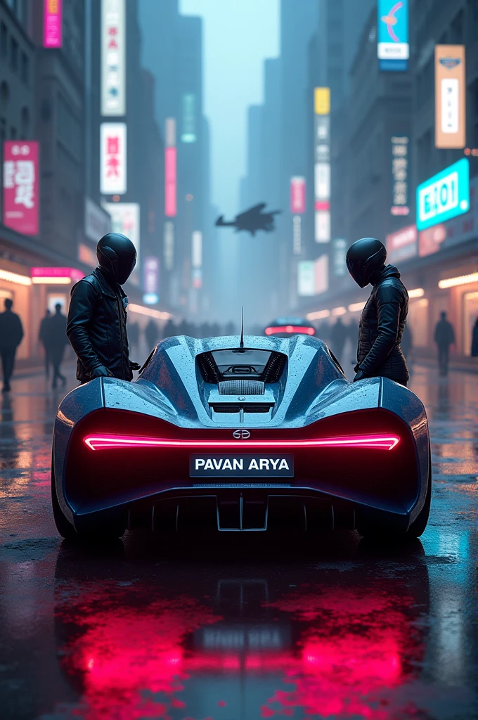 Bugatti car with cyberpunk men
 and number plate name pavan arya 