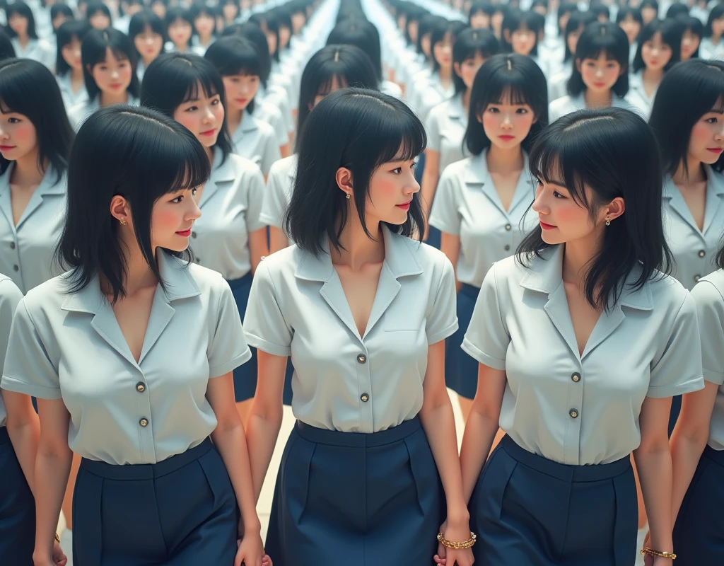(((((Japanese Clone-girls=Myself))))), (((Super Best masterpiece Clone-girls Raw Photography Art))), (((16K, Highest quality, Ultra-high resolution, RAW Photos))), (((It's so unrealistic., With unparalleled depiction, With an unfathomable sight, An unprecedented and shocking worldview, Clone-girls: In a world of mass reproduction, Ultra-realistic))), (((Japanese Girls, ueto-aya, 26yo, Small face, Thick black hair, Short Hair, Dark Eyes, Mature face, Cute Smile, Smiling face, A gentle gaze, (((Very happy laughter)))))), (((Very beautiful detailed girls, Accurate body structure, Accurate body movements, Very detailed body, (((Super big breasts, Large bulge of ample breasts)))))), (((Summer office casual wear, White short-sleeved shirt, I can see the cleavage, Emphasise the fullness of your breasts, Dark blue mini skirt))), ((((((((Very detailed, Myself cloning, Depiction of splitting oneself, 1Myself girl→1,000,000,000,000,000,000,000,000,000,000Myself cloning girls)))))))), (((((((Myself clone-girlsから, Myself keeps multiplying, (Very detailed and intricate, To the exact, Flawless, (((In the same female body,With the same face, With the same hairstyle, In the same clothes, At the same height, 同じSuper big breastsである))), In a detailed depiction), 1,000,000,000,000,000,000,000,000,000,000 people))))))), (((((Myself girls only))))), (((((1,000,000,000,000,000,000,000,000,000,000Myself girls))))), (((((Very detailed depiction, Multiple or more Myselves, Physical contact, Pleasant conversation, Holding hands, Hug, walk))))), (((Very detailed, Extremely crowded, Body-to-body contact with no gaps))), (Bright and soft lighting), (((((Clear and accurate perspective depiction, super wide view, Ultra-wide field of view, Focus on the average value of the image))))), If you join a crowd of more than 100 people on the road, you will be stuck in a super crowded place and unable to move., Myself clone-girls' clone proliferation continues々And so it continues, filling the horizon