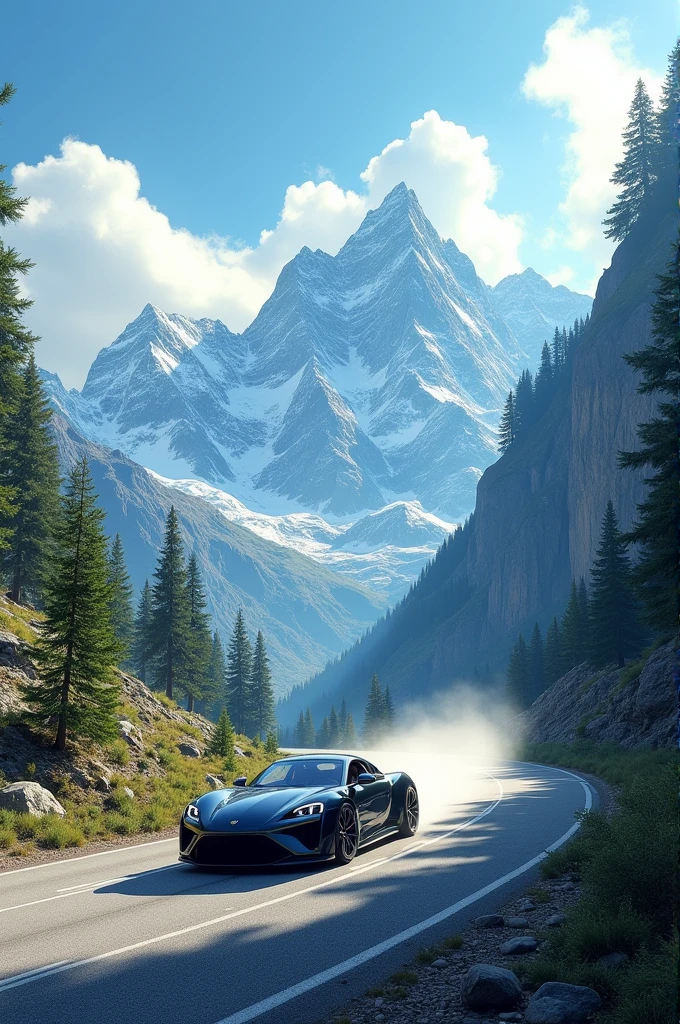 Mountains with car