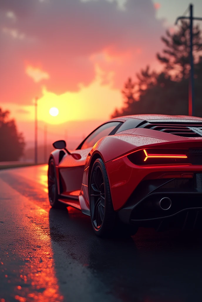 Red car evening environment 
