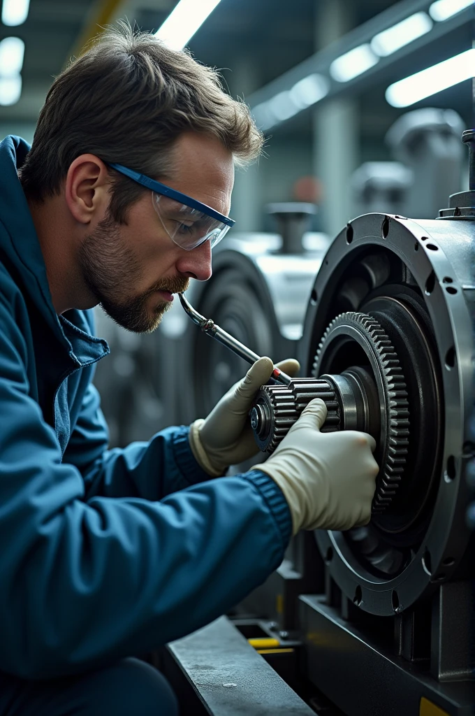 Noise inspection of gearbox with hearing rod connected to ear and gearbox