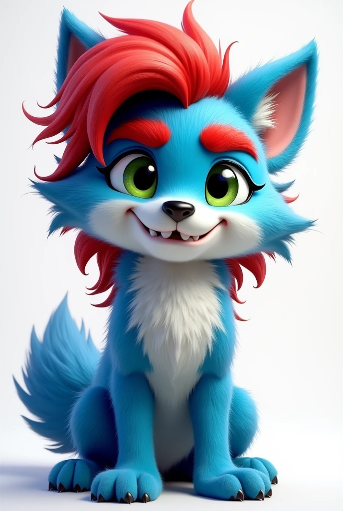Fursuit furry blue Wolf red hair green eyes red Eyebrow Man cartoon