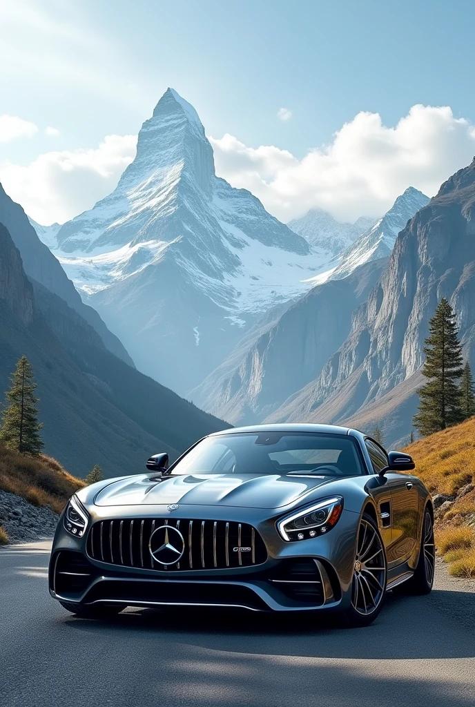 Mountains with benz car
