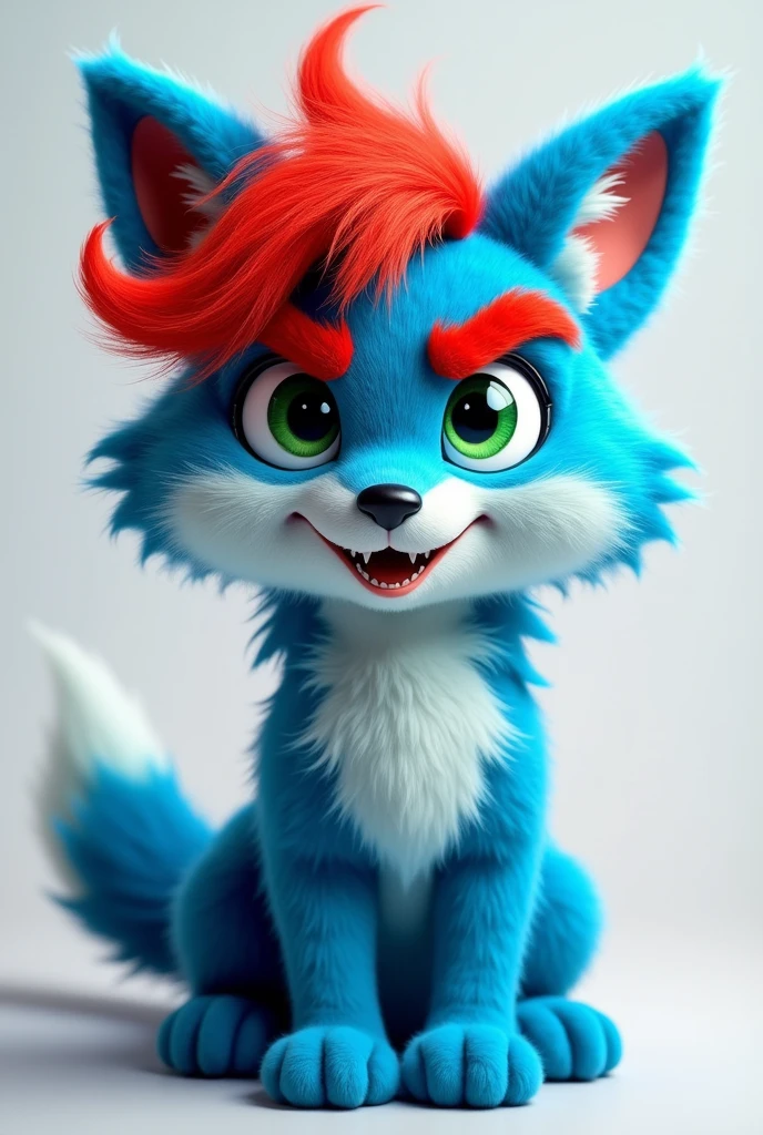 Fursuit furry blue Wolf red hair green eyes red Eyebrow Man cartoon 
