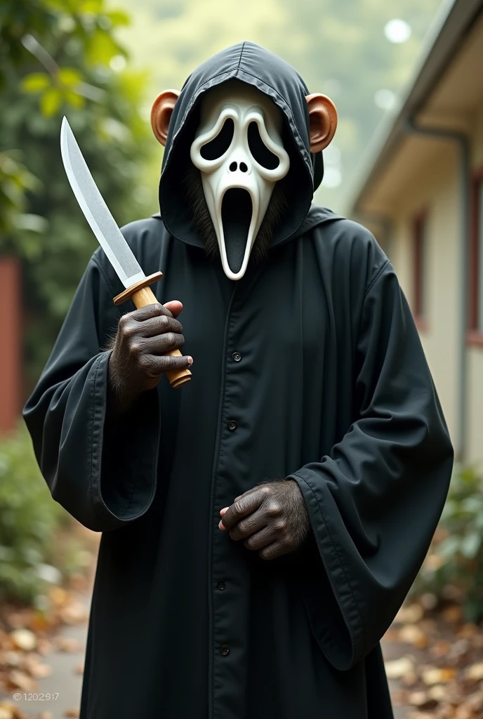 monkey dressed like ghostface funny
