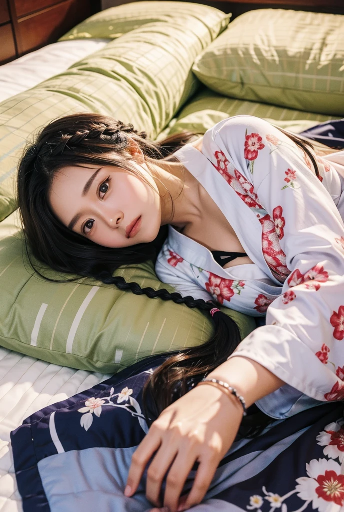 Braided Hair,Hot spring inn,Lie down on the futon,Habaru Yukata
