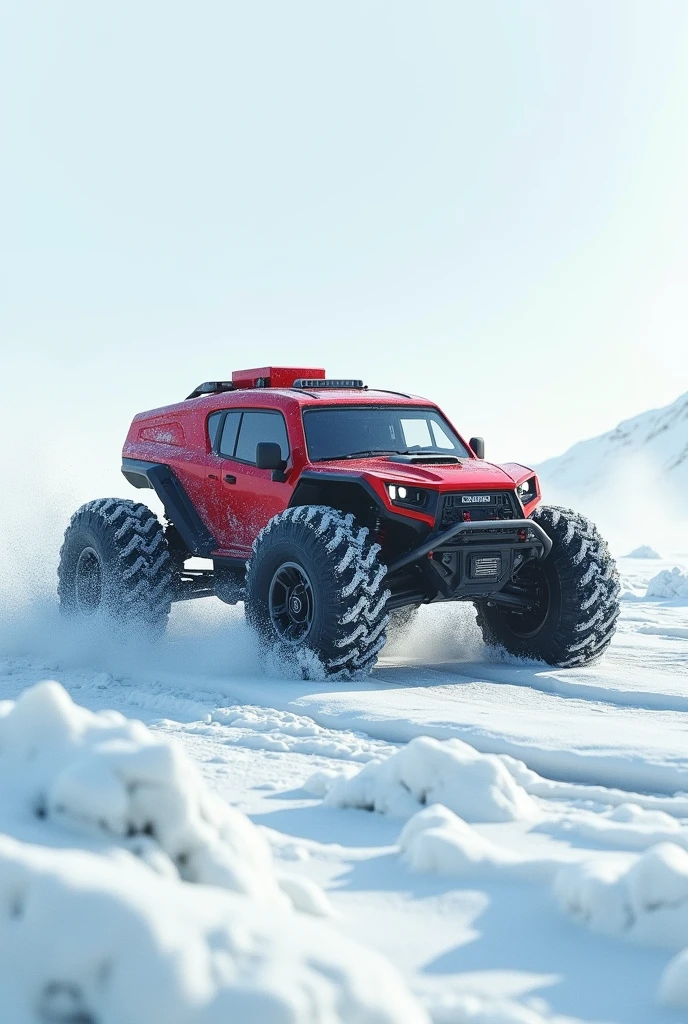 A car with red tank in snow