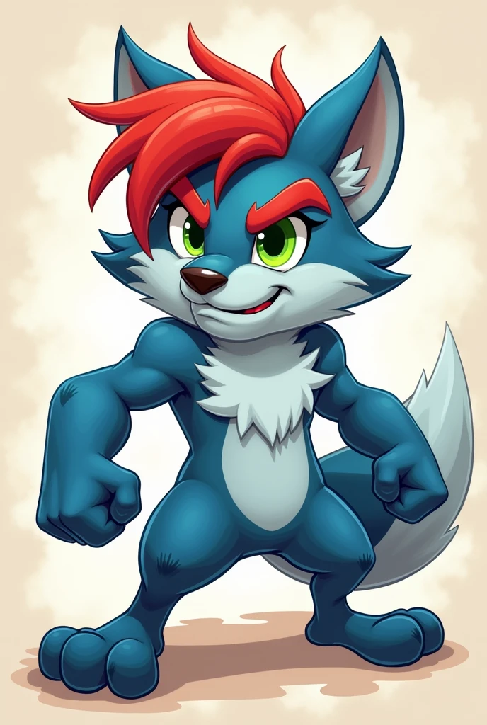 Fursuit furry blue Wolf red hair green eyes red Eyebrow Man cartoon humán body