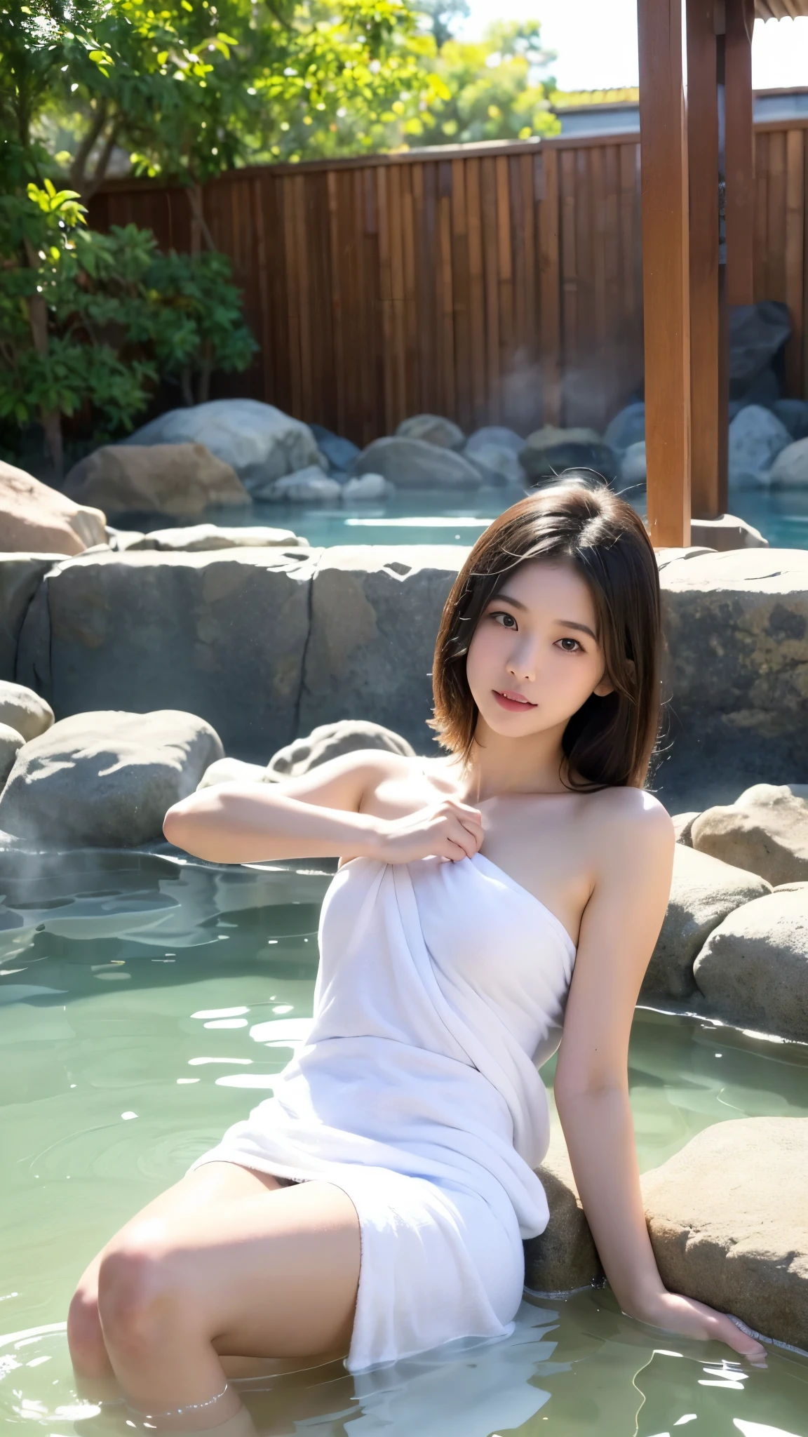 最high quality、high quality、Best image quality、8k、最High resolution、High resolution、最high quality、masterpiece、far and near method、Detailed and realistic human body、Detailed and realistic skin、Realistic face in every detail、Realistic reproduction of every detail、Detailed and realistic lips、Detailed and realistic teeth、Detailed and realistic ears、Detailed and realistic hair、Detailed and realistic arms、Realistic reproduction of every detail、Realistic fingers in every detail、(Beautiful Hands、thumb1reference4)、Realistic feet down to the last detail、((Japanese Model)), ((Beautiful Japan))、(())、((Junior.Idol))、(Black Hair)、(Random Hairstyles)、((Young Face))、((whole body))、((Small breasts、Flat Chest))、((immature body shape))、(whole body光沢肌、Fair skin)、((Wrap a thin white towel around your body.))、((Thin towel(濡れたThin towelを通して彼女の肌が見える))、(濡れたThin towelの上から乳首の形がはっきりわかる)、(濡れたThin towelを通して彼女のオマンコの形がはっきり見える)、((濡れたThin towelが彼女の肌に密着して張り付いています))、(Soft natural light)、((Deep in the forest(Natural hot springs gush out))、((Hot springs surrounded by rocks))、((deep bathtub(deep hot spring))、((Onsen Girls))、((Enter the hot spring))、((A woman warming herself in a hot spring))、((Woman lying down and relaxing in a hot spring))、((Soak in a hot spring))、((腰までSoak in a hot spring))、((寝転んでSoak in a hot spring))、((Sleep in hot springs))、((Soak in a hot spring))、((肩までSoak in a hot spring))、((Extremely clear hot spring water))、((The main body seen from the water surface))、((Hot springs filled with thick steam))、((A lot of steam rises from the hot spring..))