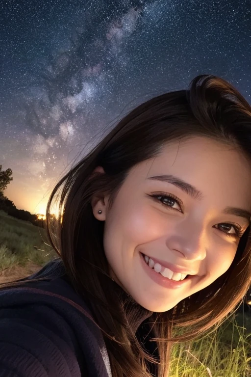 Smiling woman under the stars