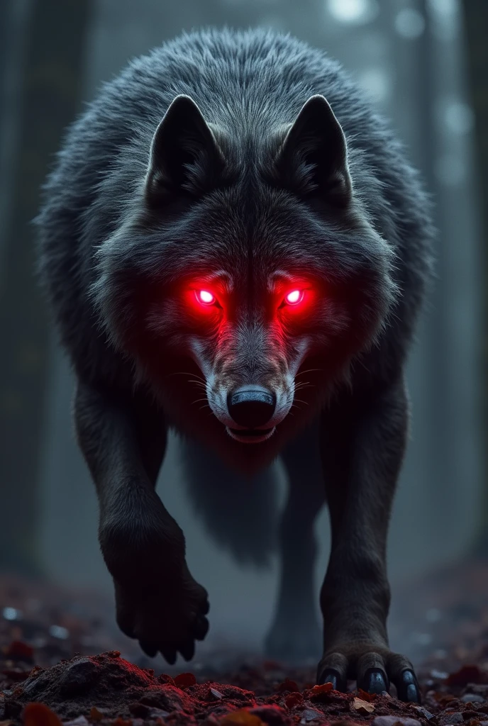 Wolf with red neon eyes