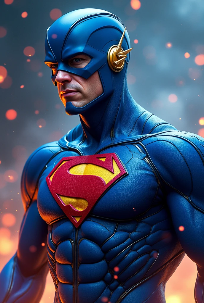 Flash with blue suit and superman symbol without cape