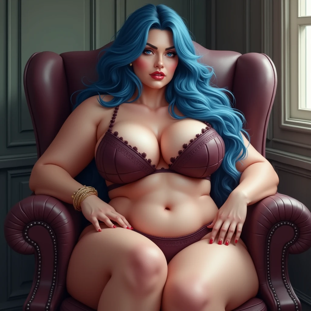 Pragnet ledy Long Hair, Blue eyes, Black Hair, Large silly breasts, sit on chair open thik legs heavy soft body horny mood