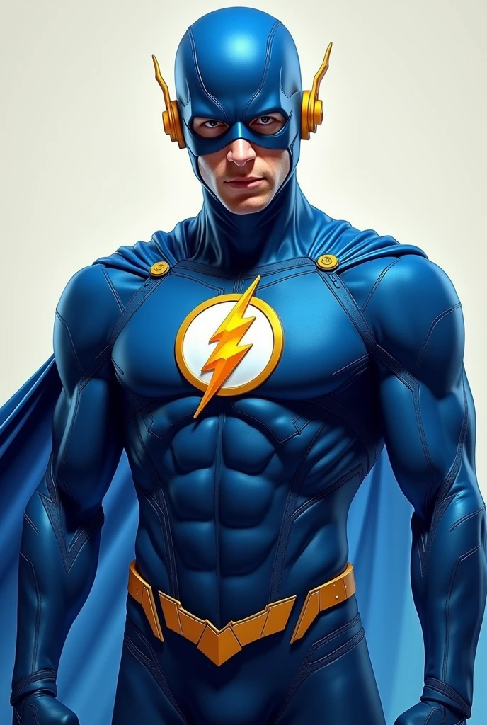 Flash with blue suit and superman symbol without cape, closed mask