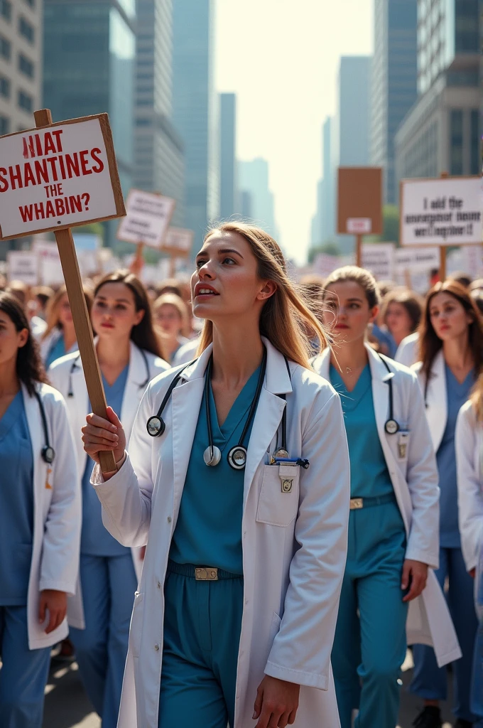 Bhout sara doctor jin ka hath mai we want justice ka poster hai aur