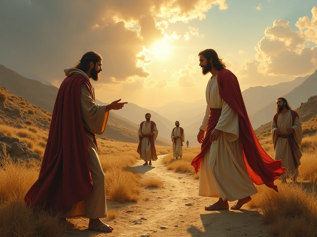 JESUS MEETING APOSTLE PAUL ON THE WAY WITH FEW FOLLOWERS BEHIND