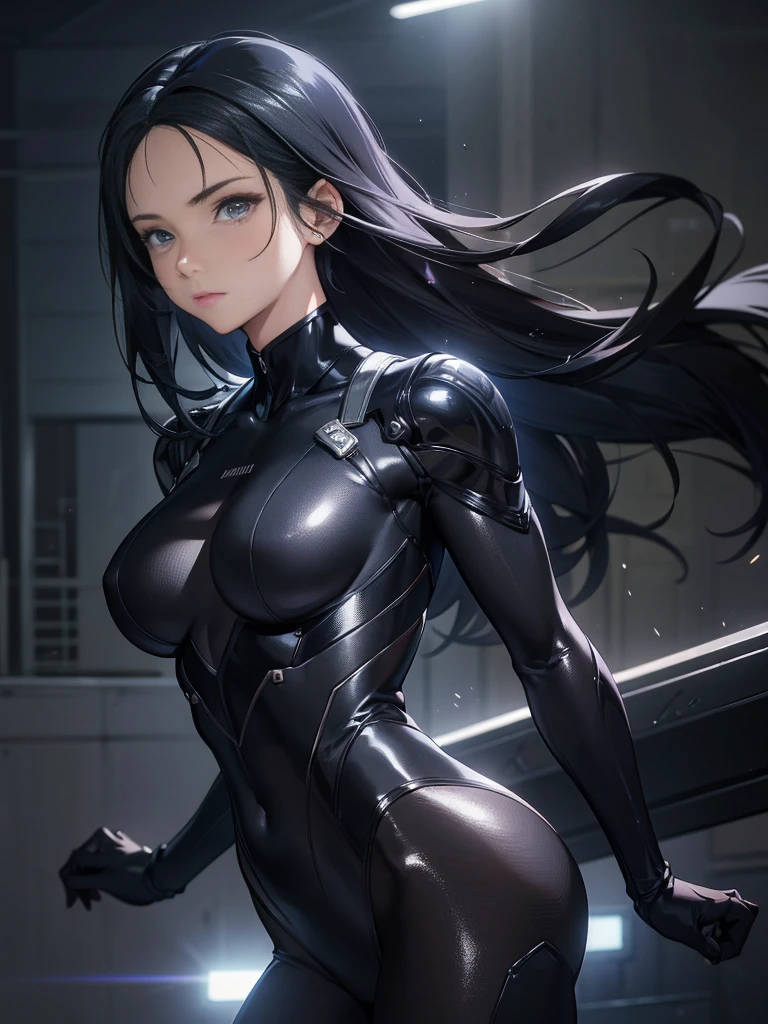 One adult woman with narrow eyes,career woman,Tight suit,pumps,lawyer,cool,Gaze, Forehead,Anatomically correct, accurate, masterpiece, Highest quality, Winner of numerous awards, Textured skin, Retina, Retina, Black Hair, Half-up hairstyle, Solemn, Column Lineup,Cinematic light effects, Anime Style, Japanese illustration style, 