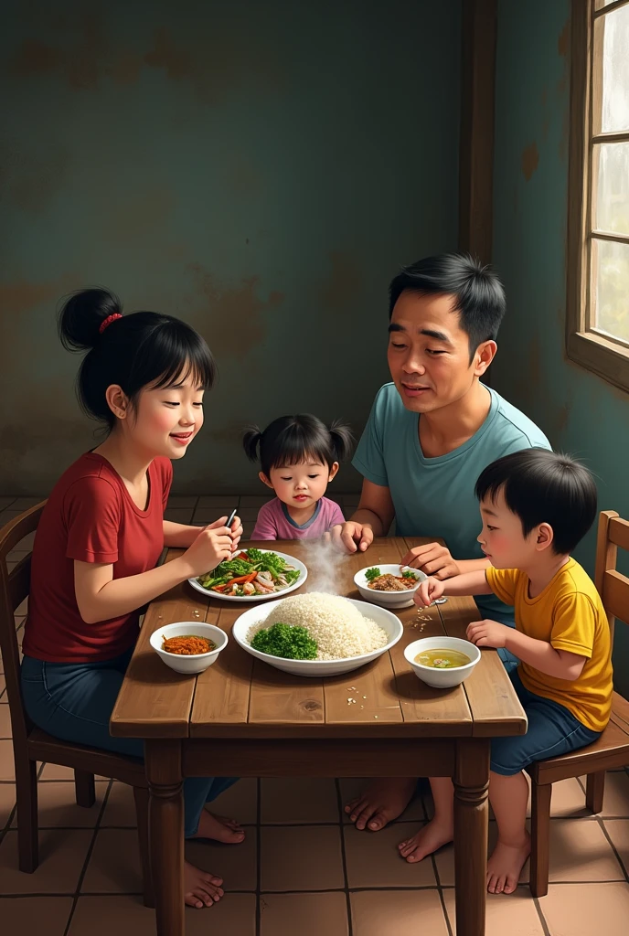 Draw me a Tet meal for a poor family with a salary of 300.000 VND