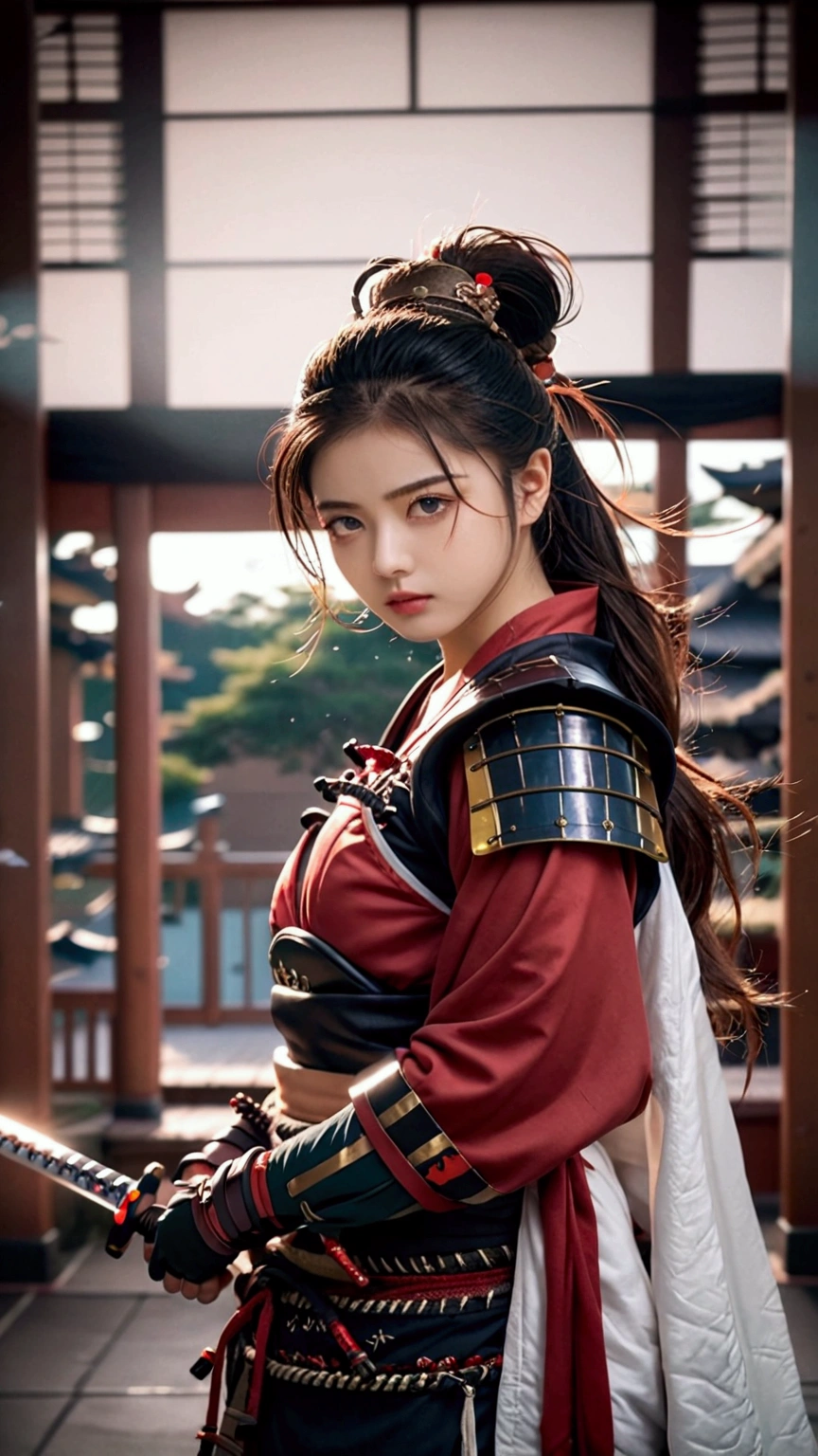(Japanese sword &reference;Muramasa 2&reference;.2)Two beautiful women、Japanese swordを持った女性、Shinobi Costume、Warrior、Clear Eyes、{Arm tattoo、Warrior、Realistic battle scenes、敵Warriorの返りBlood、Blood、High resolution、Highest quality、Very detailed、8k、background、
