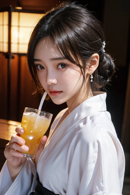 (2 pure Japanese girl,), (Small :1.5,),(solo,,Textured skin, Detailed skin,Detailed face,Detailed eyes,detailed posing,Natural eyebrows,Sparkling Eyes,High detail, Highest quality, Super detailed, Surrealism, ,8k,RAW Photos,Photographicism,Professional Lighting,Ray Tracing,Portrait Photography,Soft Light),((Black Hair, Natural Makeup,Simple earrings, Bob Hair,Embarrassed)),(((Hot spring inn,Drinking alcohol,Open yukata)))