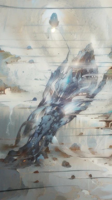 Fantasy,8k,Extremely detailed, masterpiece,High resolution,Highest quality,Increase the resolution,Cinema Lighting,Different space,6-dimensional world,Giant submarine,Ancient Undersea City,deep sea,Japan Trench,Dazzling Light,In the vast ocean,眼下にAncient Undersea Cityが広がる、vast composition,deep sea6000m