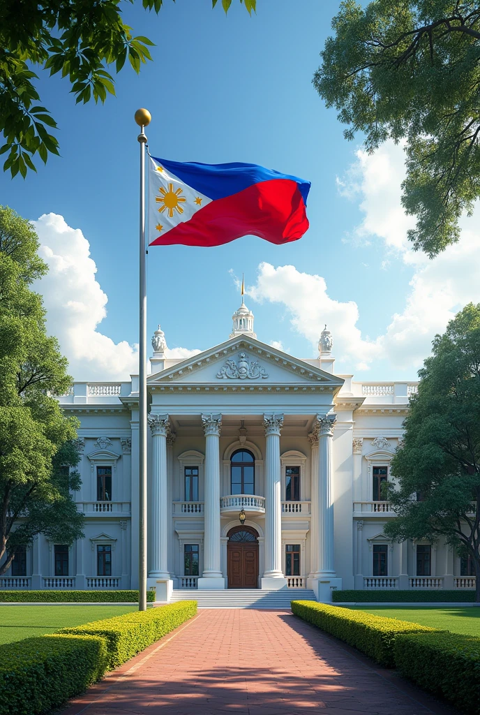 malacañang front with Philippine flag