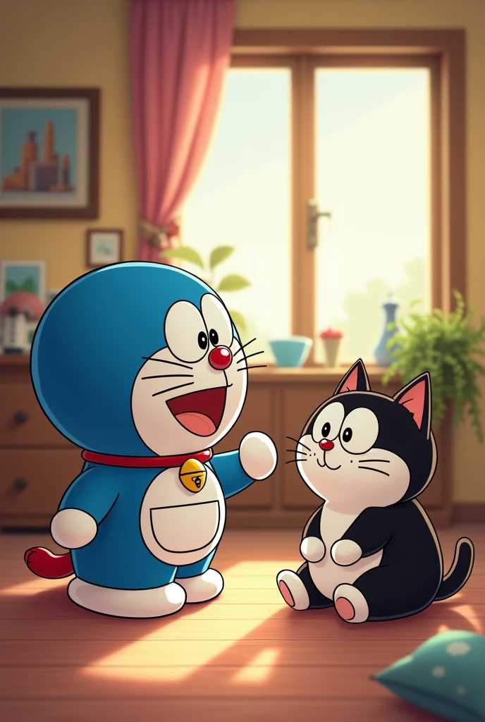 Doraemon and oggy together talking in oggy’s house