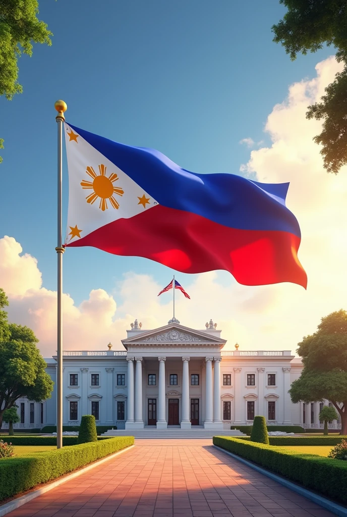 malacañang front with Philippine flag animated
