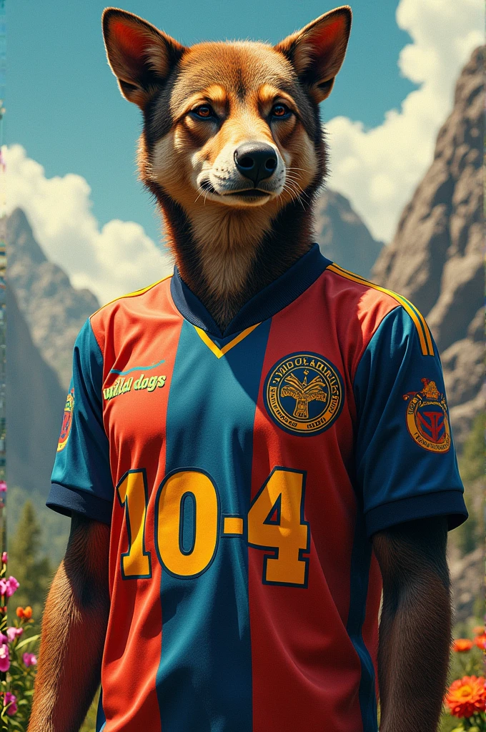 jersey shirt with the number 10-4, WILD DOGS written on it and Saint Francis of Assisi's logo with Viva Saint Francis written on it.