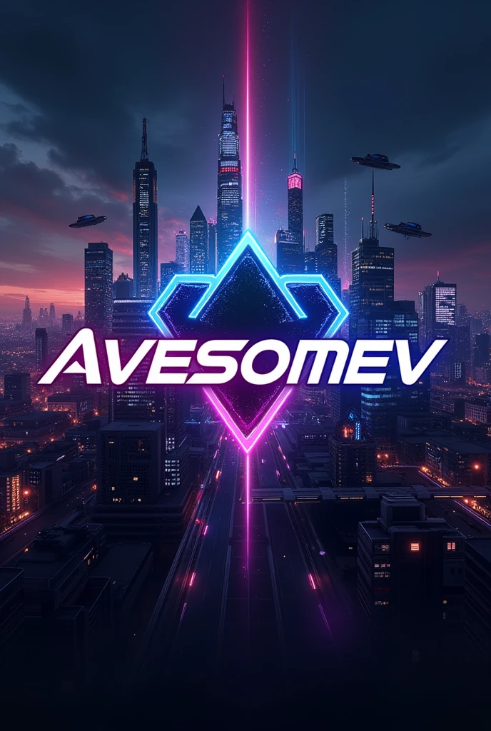 Create a gaming logo with the name AvesomeV in the picture background should be a city 
