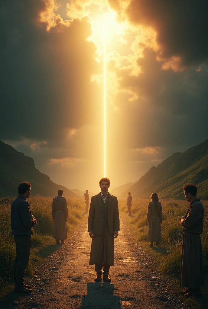 Here is a prompt for generating an 8K hyper-realistic cinematic image:

"A scene that visually represents the concept of looking in five directions: A person standing at the center of the image, gazing forward with determination. Behind them, a path symbolizing their past is visible. Their gaze shifts downward, careful not to step on a delicate object, symbolizing empathy. On either side, friends or loved ones stand by, offering support. Above, a radiant light or figure represents a protective presence watching over them. The entire scene is vividly detailed, with rich textures and dramatic lighting, captured in hyper-realistic 8K resolution."