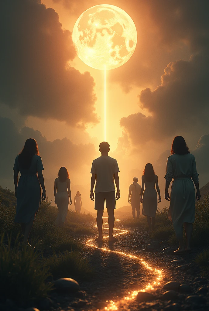 Here is a prompt for generating an 8K hyper-realistic cinematic image:
"A scene that visually represents the concept of looking in five directions: A person standing at the center of the image, gazing forward with determination. Behind them, a path symbolizing their past is visible. Their gaze shifts downward, careful not to step on a delicate object, symbolizing empathy. On either side, friends or loved ones stand by, offering support. Above, a radiant light or figure represents a protective presence watching over them. The entire scene is vividly detailed, with rich textures and dramatic lighting, captured in hyper-realistic 8K resolution."