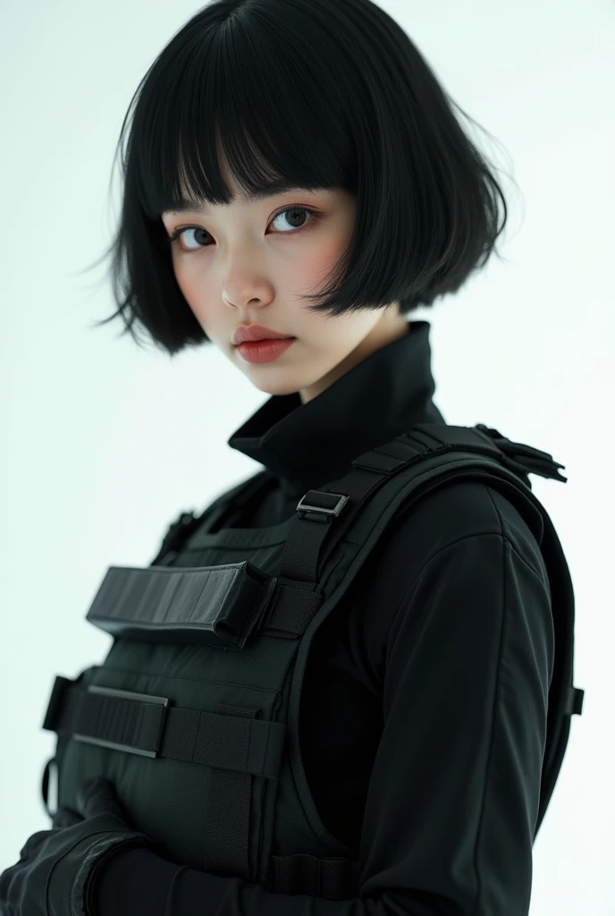 (masterpiece,Distinguished Quality,Mirror-like,Cinematic Experience,insanely detailed,absurdres),8k,wallpaper,,(Best illustrations:2.0),(One Woman:2.0),(Motoko Kusanagi:2.0),(Ghost in the Shell-style worldview:2.0),(Black tactical bodysuit:2.0),(Heavy black bulletproof vest:2.0),(Black gloves:2.0),(Short Bob:2.0),(Beautiful Eyes),(Detailed face),((masterpiece:1.3), (8k, photorealistic, RAW photo, best quality: 1.4), (1girl), beautiful face, (realistic face), (black hair, short hair :1.3), beautiful hairstyle, realistic eyes, beautiful detailed eyes, (realistic skin), beautiful skin, (full nude), absurdres, attractive, ultra high res, ultra realistic, highly detailed, golden ratio, small breasts ,white background , , looking at viewer, (small breasts:1.8) , nude , cleavage:1.5 , ,Shy smile, glare , pussy juice,pale skin ,detailed skin, young adult , , white background , glare:1.2 ,shyness :1.2 ,( pussy line:1.5 ), (spread pussy:1.5) , nsfw:1.5 , (spread legs:1.5 ), 8k , missionary position, folded, on back, {{leg on another's shoulder, leg up, hands on another's hips}}