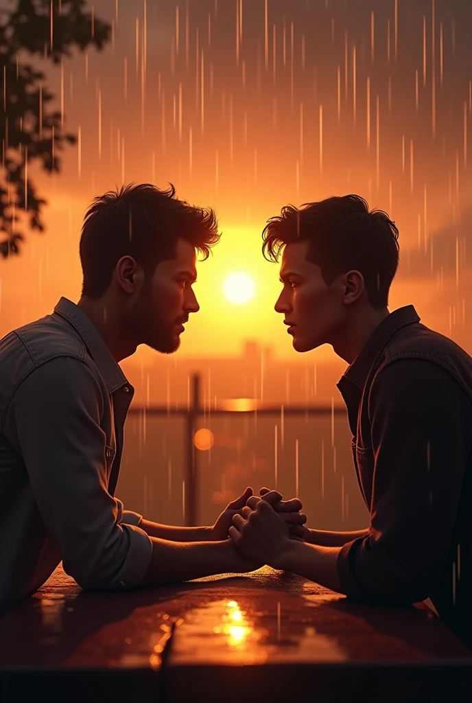 2 hate dancing in table with sunset rainy backround