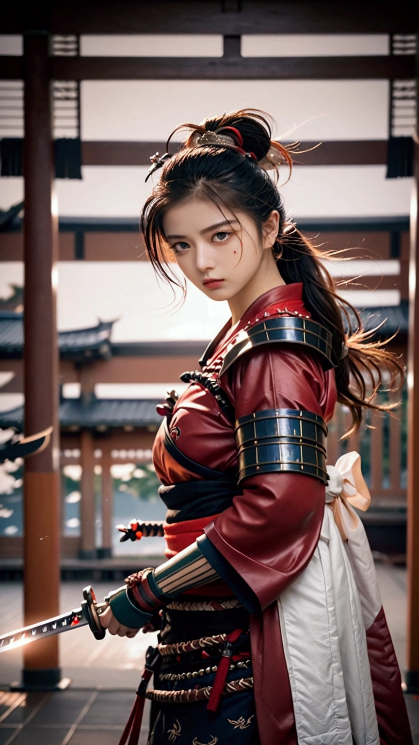 (Japanese sword &reference;Muramasa 2&reference;.2)Two beautiful women、Japanese swordを持った女性、Shinobi Costume、Warrior、Clear Eyes、{Arm tattoo、Warrior、Realistic battle scenes、敵Warriorの返りBlood、Blood、High resolution、Highest quality、Very detailed、8k、background、