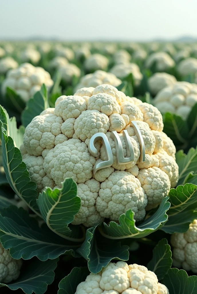 There is a very big cauliflower field in which several thousand trunks of cauliflower have been grown and on the cauliflower, 'Allah' is written in very big letters. Make a nice image and show it to us.