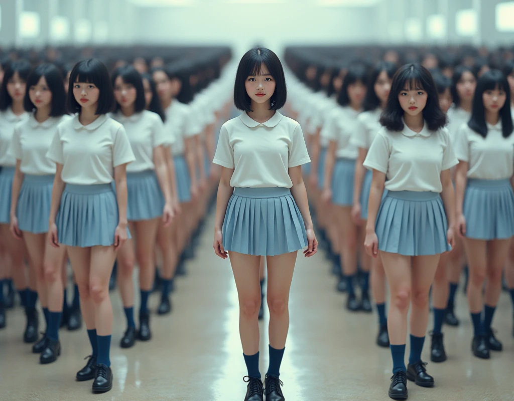 (((((Japanese Clone-girls=Myself))))), (((Super Best masterpiece Clone-girls Raw Photography Art))), (((16K, Highest quality, Ultra-high resolution, RAW Photos))), (((It's so unrealistic., With unparalleled depiction, With an unfathomable sight, An unprecedented and shocking worldview, Clone-girls: In a world of mass reproduction, Ultra-realistic))), (((Japanese Girls, ueto-aya, 26yo, Small face, Thick black hair, Short Hair, Dark Eyes, Mature face, Cute Smile, Smiling face, A gentle gaze, (((Very happy laughter)))))), (((Very beautiful detailed girls, Accurate body structure, Accurate body movements, Very detailed body, (((Super big breasts, Large bulge of ample breasts)))))), (((White short-sleeved shirt, I can see the cleavage, Emphasise the fullness of your breasts, Light blue pleated mini skirt, Dark blue socks, Black leather shoes))), ((((((((Very detailed, Myself cloning, Depiction of splitting oneself, 1Myself girl→1,000,000,000,000,000,000,000,000,000,000Myself cloning girls)))))))), (((((((Myself clone-girlsから, Myself keeps multiplying, (Very detailed and intricate, To the exact, Flawless, (((In the same female body,With the same face, With the same hairstyle, In the same clothes, At the same height, 同じSuper big breastsである))), In a detailed depiction), 1,000,000,000,000,000,000,000,000,000,000 people))))))), (((((Myself girls only))))), (((((1,000,000,000,000,000,000,000,000,000,000Myself girls))))), (((((Very detailed depiction, Multiple or more Myselves, Physical contact, Pleasant conversation, Holding hands, Hug, walk, Turn around, Shift your gaze))))), (((Very detailed, Extremely crowded, Body-to-body contact with no gaps))), (Bright and soft lighting), (((((Clear and accurate perspective depiction, super wide view, Ultra-wide field of view, Focus on the average value of the image))))), A crowd of Myself filling up the horizon