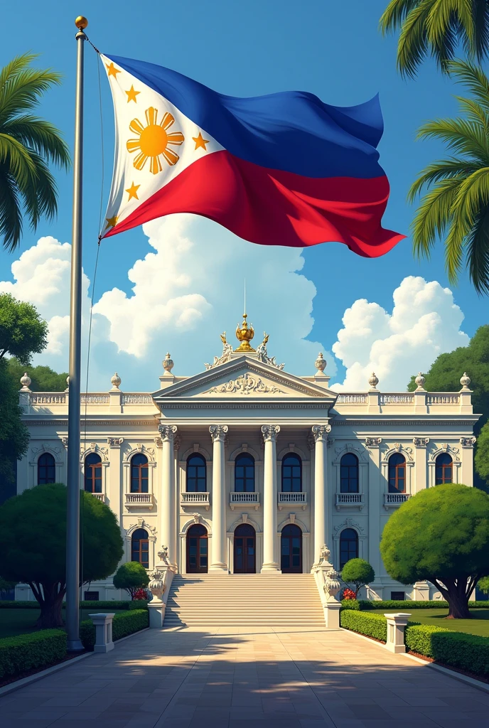 malacañang front with Philippine flag digital art