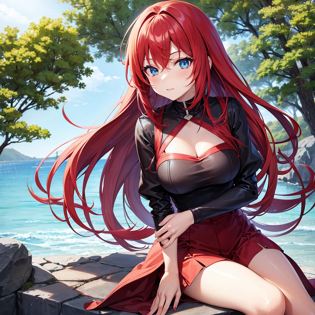 Anime girl with red hair and blue eyes