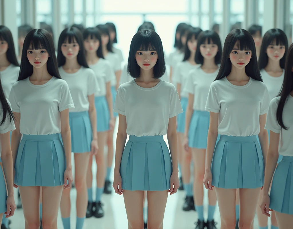 (((((Japanese Clone-girls=Myself))))), (((Super Best masterpiece Clone-girls Raw Photography Art))), (((16K, Highest quality, Ultra-high resolution, RAW Photos))), (((It's so unrealistic., With unparalleled depiction, With an unfathomable sight, An unprecedented and shocking worldview, Clone-girls: In a world of mass reproduction, Ultra-realistic))), (((Japanese Girls, ueto-aya, 26yo, Small face, Thick black hair, Short Hair, Dark Eyes, Mature face, Cute Smile, Smiling face, A gentle gaze, (((Very happy laughter)))))), (((Very beautiful detailed girls, Accurate body structure, Accurate body movements, Very detailed body, (((Super big breasts, Large bulge of ample breasts)))))), (((White short-sleeved shirt, I can see the cleavage, Emphasise the fullness of your breasts, Light blue pleated mini skirt, Dark blue socks, Black leather shoes))), ((((((((Very detailed, Myself cloning, Depiction of splitting oneself, 1Myself girl→1,000,000,000,000,000,000,000,000,000,000Myself cloning girls)))))))), (((((((Myself clone-girlsから, Myself keeps multiplying, (Very detailed and intricate, To the exact, Flawless, (((In the same female body,With the same face, With the same hairstyle, In the same clothes, At the same height, 同じSuper big breastsである))), In a detailed depiction), 1,000,000,000,000,000,000,000,000,000,000 people))))))), (((((Myself girls only))))), (((((1,000,000,000,000,000,000,000,000,000,000Myself girls))))), (((((Very detailed depiction, Multiple or more Myselves, Physical contact, Pleasant conversation, Holding hands, Hug, walk, Turn around, Shift your gaze))))), (((Very detailed, Extremely crowded, Body-to-body contact with no gaps))), (Bright and soft lighting), (((((Clear and accurate perspective depiction, super wide view, Ultra-wide field of view, Focus on the average value of the image))))), A crowd of Myself filling up the horizon