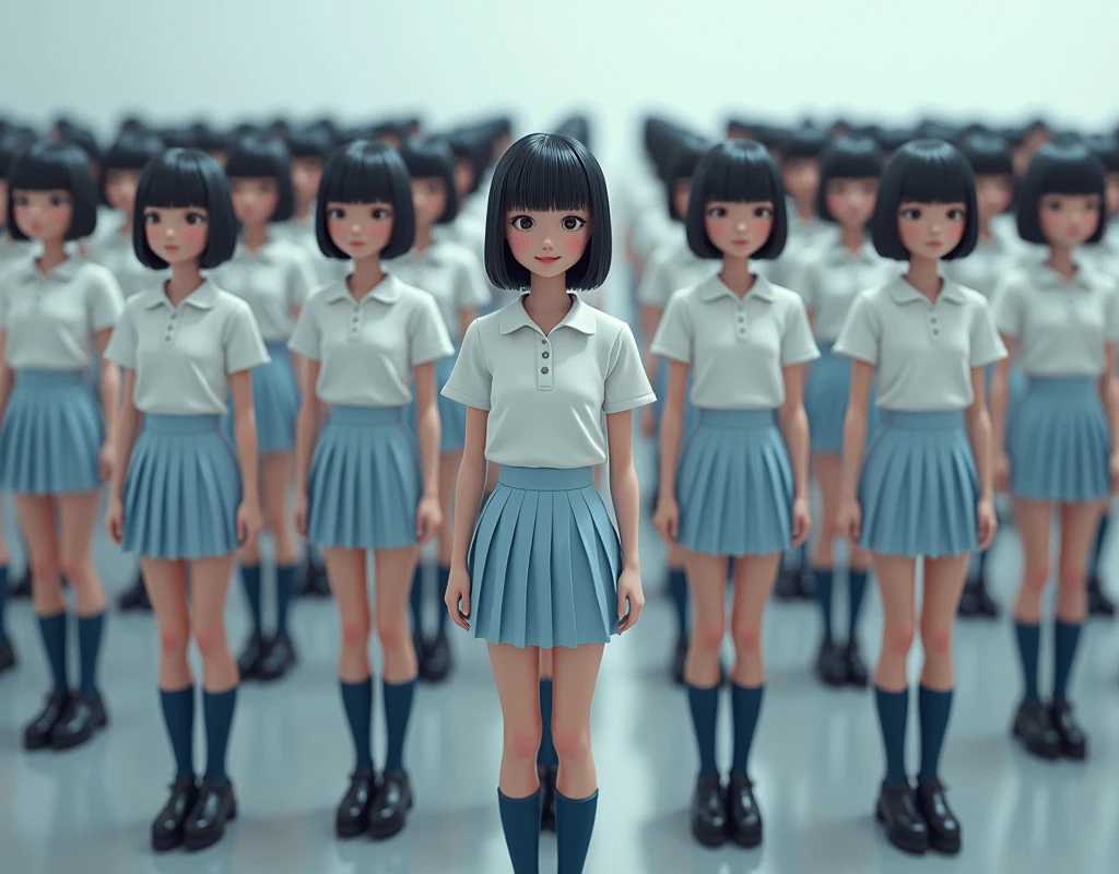 (((((Japanese Clone-girls=Myself))))), (((Super Best masterpiece Clone-girls Raw Photography Art))), (((16K, Highest quality, Ultra-high resolution, RAW Photos))), (((It's so unrealistic., With unparalleled depiction, With an unfathomable sight, An unprecedented and shocking worldview, Clone-girls: In a world of mass reproduction, Ultra-realistic))), (((Japanese Girls, ueto-aya, 26yo, Small face, Thick black hair, Short Hair, Dark Eyes, Mature face, Cute Smile, Smiling face, A gentle gaze, (((Very happy laughter)))))), (((Very beautiful detailed girls, Accurate body structure, Accurate body movements, Very detailed body, (((Super big breasts, Large bulge of ample breasts)))))), (((White short-sleeved shirt, I can see the cleavage, Emphasise the fullness of your breasts, Light blue pleated mini skirt, Dark blue socks, Black leather shoes))), ((((((((Very detailed, Myself cloning, Depiction of splitting oneself, 1Myself girl→1,000,000,000,000,000,000,000,000,000,000Myself cloning girls)))))))), (((((((Myself clone-girlsから, Myself keeps multiplying, (Very detailed and intricate, To the exact, Flawless, (((In the same female body,With the same face, With the same hairstyle, In the same clothes, At the same height, 同じSuper big breastsである))), In a detailed depiction), 1,000,000,000,000,000,000,000,000,000,000 people))))))), (((((Myself girls only))))), (((((1,000,000,000,000,000,000,000,000,000,000Myself girls))))), (((((Very detailed depiction, Multiple or more Myselves, Physical contact, Pleasant conversation, Holding hands, Hug, walk, Turn around, Shift your gaze))))), (((Very detailed, Extremely crowded, Body-to-body contact with no gaps))), (Bright and soft lighting), (((((Clear and accurate perspective depiction, super wide view, Ultra-wide field of view, Focus on the average value of the image))))), A crowd of Myself filling up the horizon