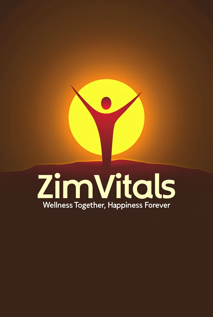 I want a go for a health channel called ZimVitals, with motto "Wellness together, happiness forever". Put a tinge of dim Zimbabwean flag at the background 