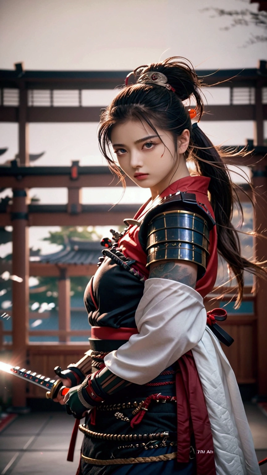 (Japanese sword &reference;Muramasa 2&reference;.2)Two beautiful women、Japanese swordを持った女性、Shinobi Costume、Warrior、Clear Eyes、{Arm tattoo、Warrior、Realistic battle scenes、敵Warriorの返りBlood、Blood、High resolution、Highest quality、Very detailed、8k、background、