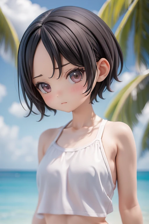 Swimsuit、bikini、Girl、Girl、Primary school students、slender、Slender、Black Hair、Short Hair、The forehead is visible、Forehead、whole body、