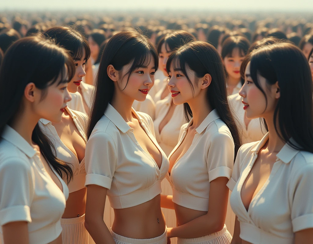 (((((Japanese Clone-girls=Myself))))), (((Super Best masterpiece Clone-girls Raw Photography Art))), (((16K, Highest quality, Ultra-high resolution, RAW Photos))), (((It&#39;s so unrealistic., With unparalleled depiction, With an unfathomable sight, An unprecedented and shocking worldview, Clone-girls: In a world of mass reproduction, Ultra-realistic))), (((Japanese Girls, Sasaki Nozomi, 26yo, Small face, Thick black hair, Short Hair, Dark Eyes, Mature face, Cute Smile, Smiling face, A gentle gaze, (((Very happy laughter)))))), (((Very beautiful detailed girls, Accurate body structure, Accurate body movements, Very detailed body, (((Super big breasts, Large bulge of ample breasts)))))), (((White short-sleeved shirt, I can see the cleavage, Emphasise the fullness of your breasts, Light blue pleated mini skirt, Dark blue socks, Black leather shoes))), ((((((((Very detailed, Myself cloning, Depiction of splitting oneself, 1Myself girl→1,000,000,000,000,000,000,000,000,000,000Myself cloning girls)))))))), (((((((Myself clone-girlsから, Myself keeps multiplying, (Very detailed and intricate, To the exact, Flawless, (((In the same female body,With the same face, With the same hairstyle, In the same clothes, At the same height, 同じSuper big breastsである))), In a detailed depiction), 1,000,000,000,000,000,000,000,000,000,000 people))))))), (((((Myself girls only))))), (((((1,000,000,000,000,000,000,000,000,000,000Myself girls))))), (((((Very detailed depiction, Multiple or more Myselves, Physical contact, Pleasant conversation, Holding hands, Hug, walk, Turn around, Shift your gaze))))), (((Very detailed, Extremely crowded, Body-to-body contact with no gaps))), (Bright and soft lighting), (((((Clear and accurate perspective depiction, super wide view, Ultra-wide field of view, Focus on the average value of the image))))), A crowd of Myself filling up the horizon