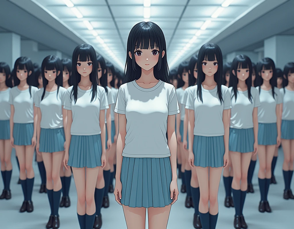(((((Japanese Clone-girls=Myself))))), (((Super Best masterpiece Clone-girls Raw Photography Art))), (((16K, Highest quality, Ultra-high resolution, RAW Photos))), (((It's so unrealistic., With unparalleled depiction, With an unfathomable sight, An unprecedented and shocking worldview, Clone-girls: In a world of mass reproduction, Ultra-realistic))), (((Japanese Girls, Sasaki Nozomi, 26yo, Small face, Thick black hair, Medium to long hair, Dark Eyes, Mature face, Cute Smile, Smiling face, A gentle gaze, (((Very happy laughter)))))), (((Very beautiful detailed girls, Accurate body structure, Accurate body movements, Very detailed body, (((Super big breasts, Large bulge of ample breasts)))))), (((White short-sleeved shirt, I can see the cleavage, Emphasise the fullness of your breasts, Light blue pleated mini skirt, Dark blue socks, Black leather shoes))), ((((((((Very detailed, Myself cloning, Depiction of splitting oneself, 1Myself girl→1,000,000,000,000,000,000,000,000,000,000Myself cloning girls)))))))), (((((((Myself clone-girlsから, Myself keeps multiplying, (Very detailed and intricate, To the exact, Flawless, (((In the same female body,With the same face, With the same hairstyle, In the same clothes, At the same height, 同じSuper big breastsである))), In a detailed depiction), 1,000,000,000,000,000,000,000,000,000,000 people))))))), (((((Myself girls only))))), (((((1,000,000,000,000,000,000,000,000,000,000Myself girls))))), (((((Very detailed depiction, Multiple or more Myselves, Physical contact, Pleasant conversation, Holding hands, Hug, walk, Turn around, Shift your gaze))))), (((Very detailed, Extremely crowded, Body-to-body contact with no gaps))), (Bright and soft lighting), (((((Clear and accurate perspective depiction, super wide view, Ultra-wide field of view, Focus on the average value of the image))))), A crowd of Myself filling up the horizon