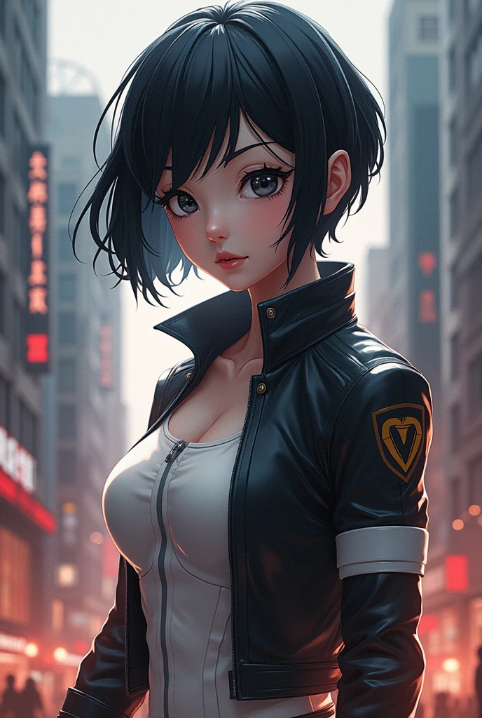 My hero academia female oc with short black hair, black eyes and white skin