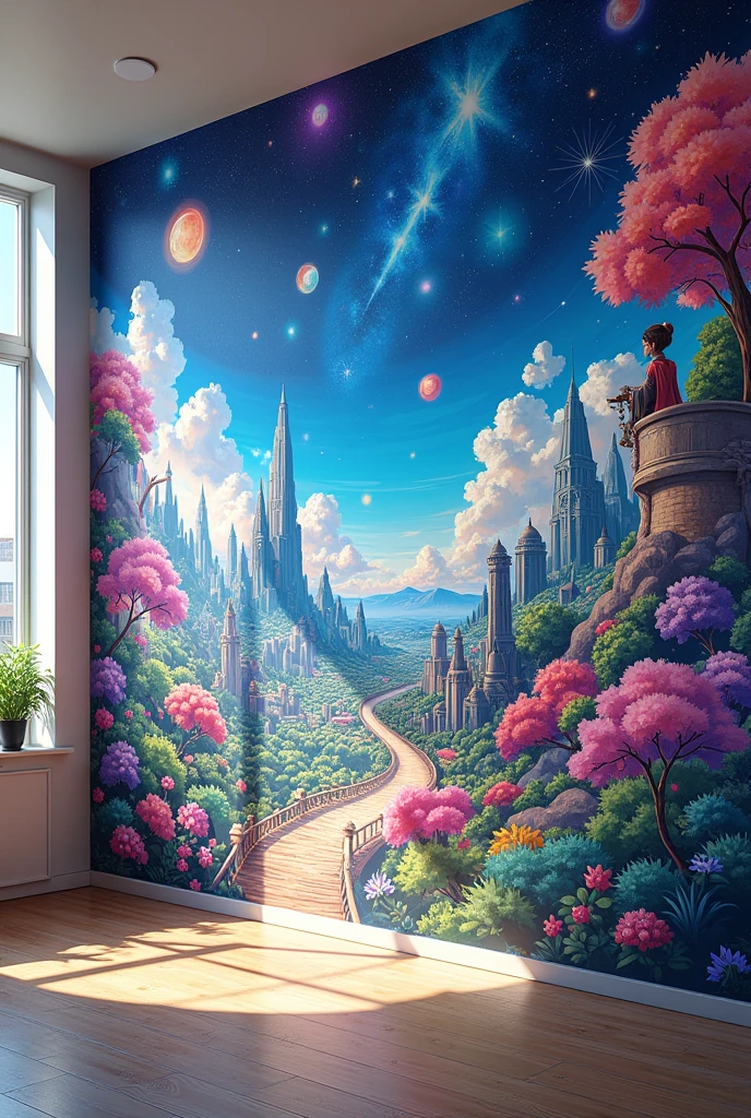 Give me a wall painting with full of anime and also colourfully and cover with full wall
